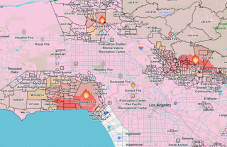 A map of the 2025 LA wildfires from Watch Duty.