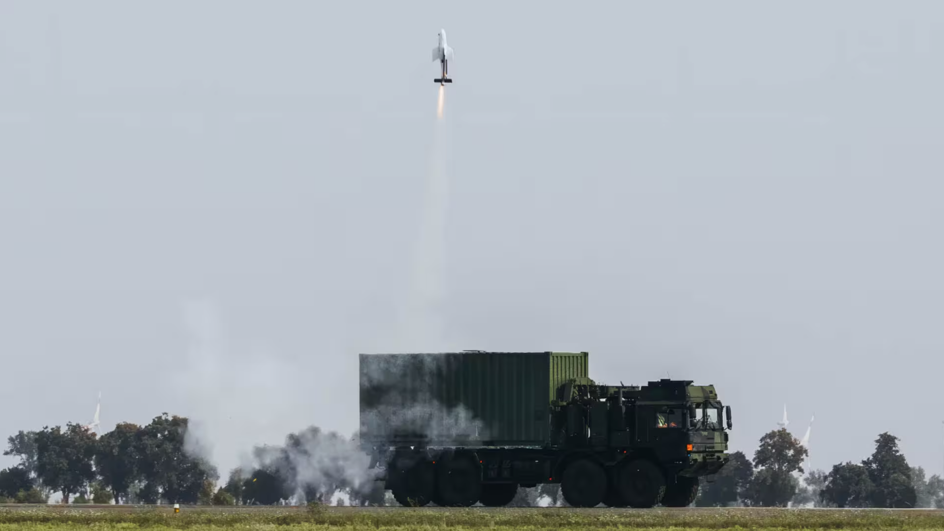  German defense giant tests moving truck launcher carrying 18 kamikaze drones 