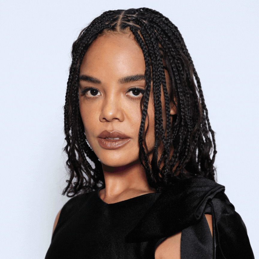 Tessa Thompson, Margot Robbie, and Tyla wearing short braided hairstyles.