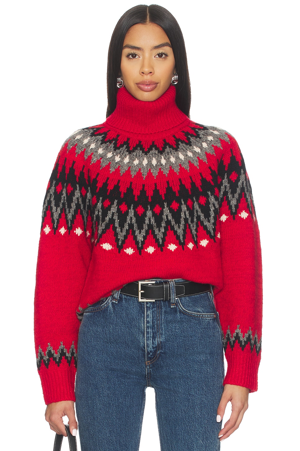 Fair Isle Wool Blend Turtleneck Sweater