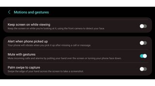 A gestures settings screen on a Samsung phone