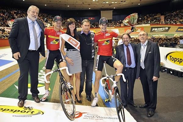Experienced Swiss pair Bruno Risi (l) and Franco Marvulli won the one-lap time trial.