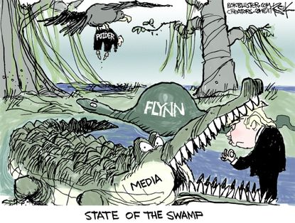 Political Cartoon U.S Donald Trump White House DC Flynn Puzder media swamp