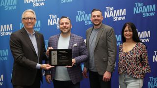 The SoundPro team receiving the Milestone Award at NAMM 2023. 