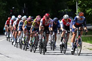 Tour de Suisse stage 5: the bunch approaching the final climb