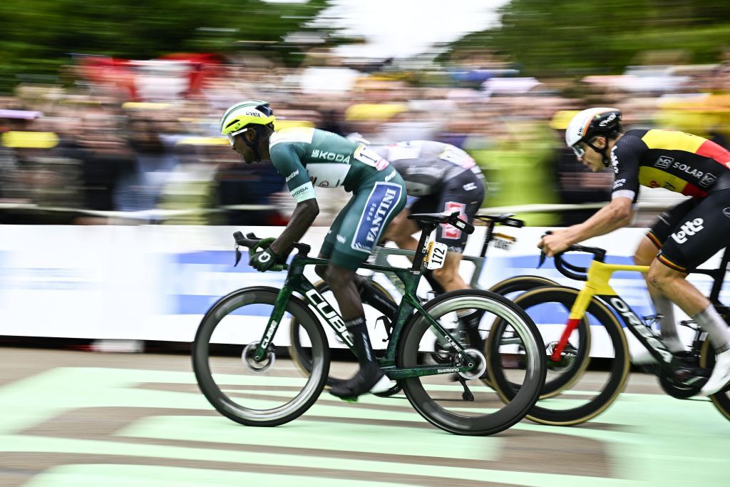 Eritrean Biniam Girmay Hailu of Intermarche-Wanty sprints to the finish to win stage 8 of the 2024 Tour de France cycling race, from Semur-en-Auxois to Colombey-les-Deux-Eglises, France (183,4 km) on Saturday 06 July 2024. The 111th edition of the Tour de France starts on Saturday 29 June and will finish in Nice, France on 21 July. BELGA PHOTO JASPER JACOBS (Photo by JASPER JACOBS / BELGA MAG / Belga via AFP)