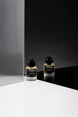 Perfumehead fragrances on black and white background