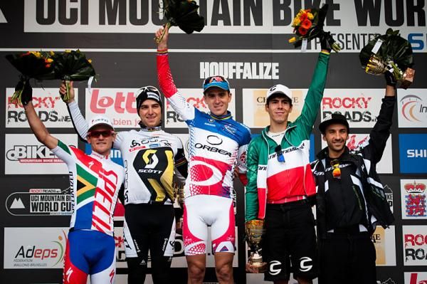 The elite men's podium in Houffalize
