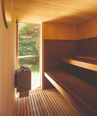Outdoor sauna in a garden