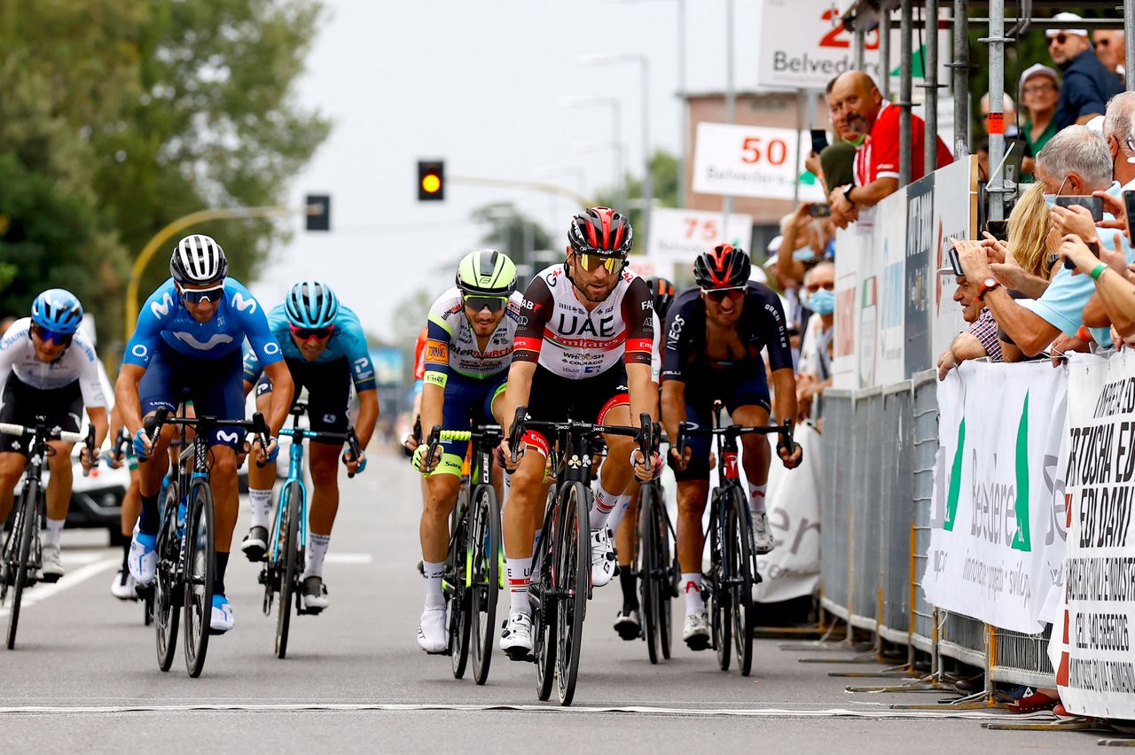 Giro della Toscana 2021 6th Edition Pontedera Pontedera 1915 km 15092021 Diego Ulissi ITA UAE Team Emirates Davide Villella ITA Movistar Team photo Luca BettiniBettiniPhoto2021
