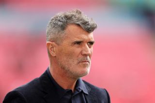 Roy Keane looks on ahead of Manchester United's FA Cup semi-final against Coventry City in April 2024.