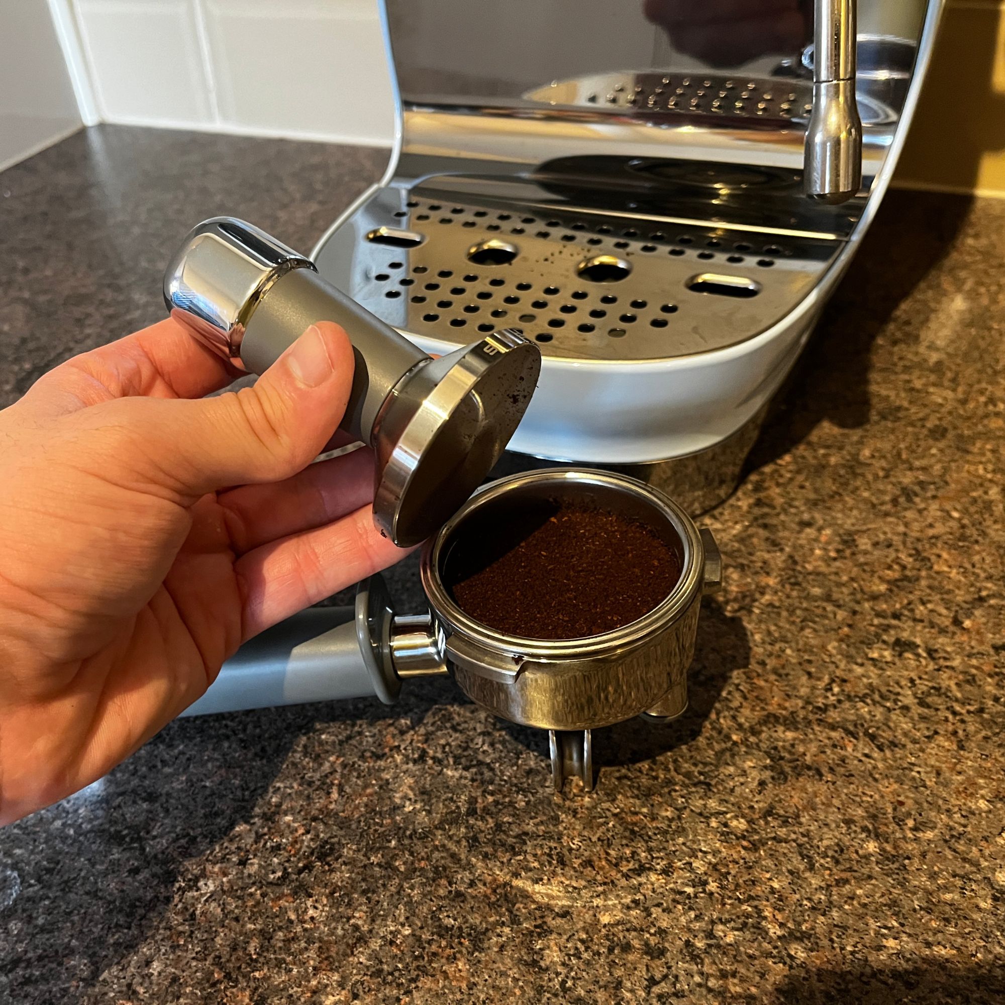 Smeg Cold Brew Espresso Coffee Machine tamp and portafilter