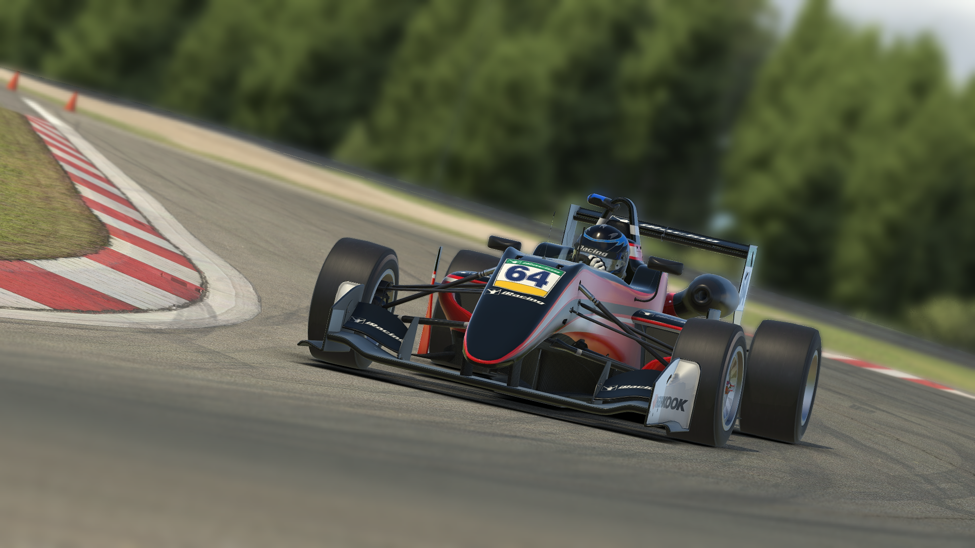 iRacing - an indycar corners on the inside of a track