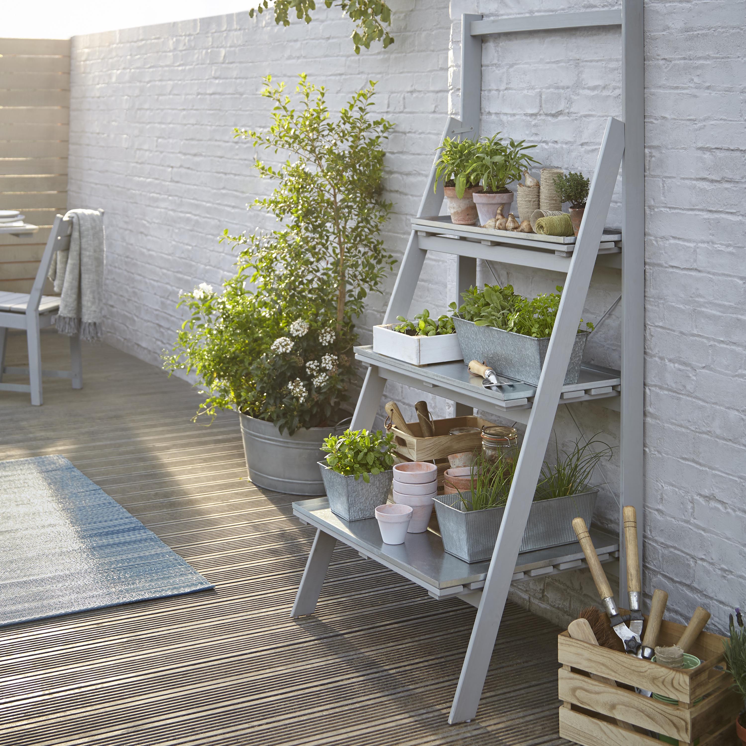 ladder shelf on a deck by B&Q