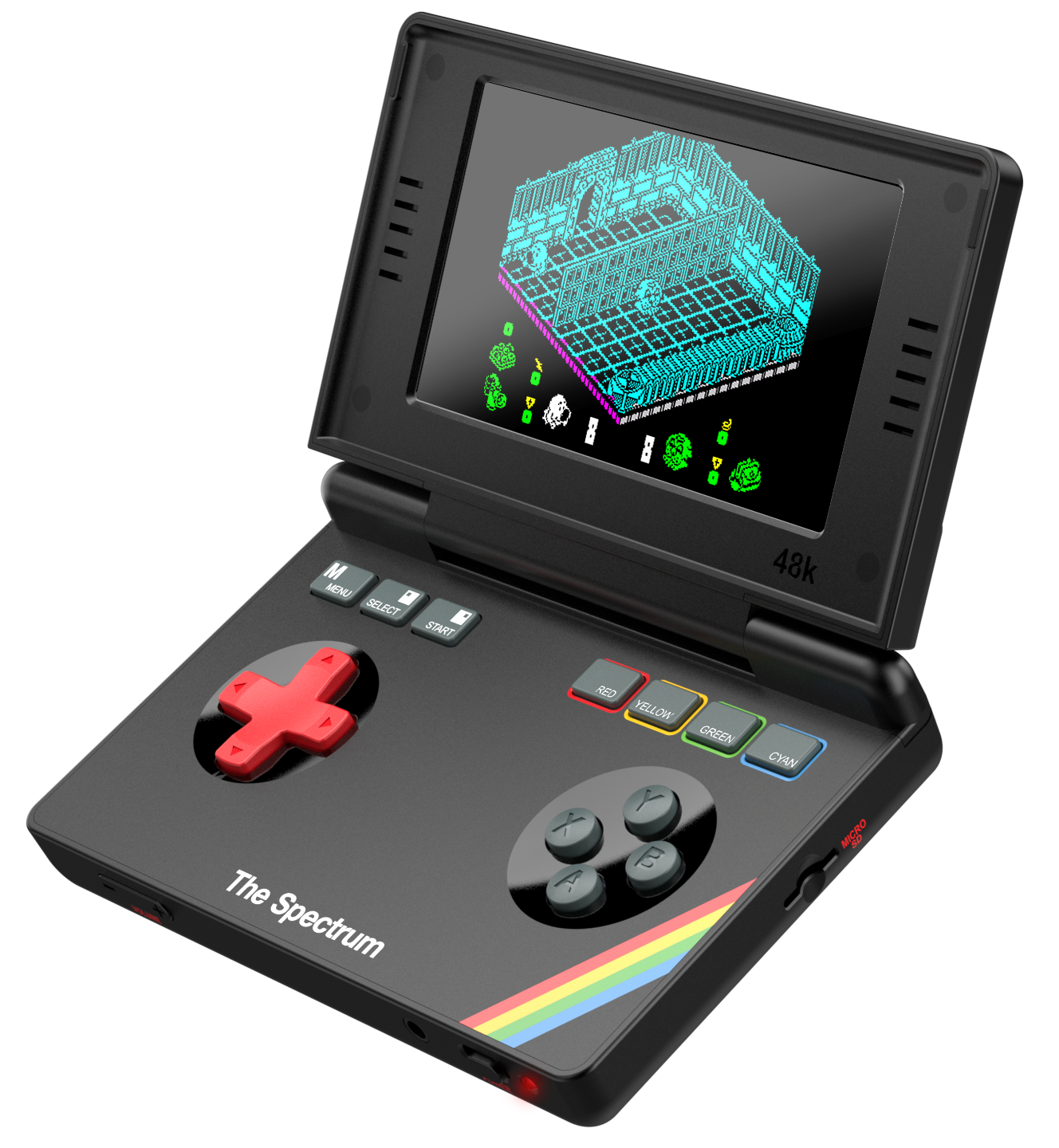Spectrum Handheld, a black retro handheld games console
