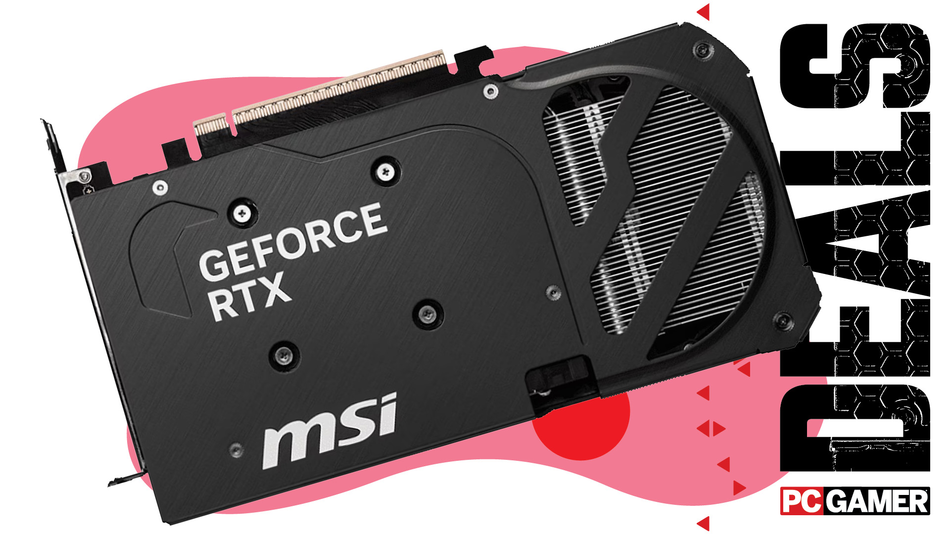 MSI RTX 5060 Ti 16 GB graphics card on an abstract pink background