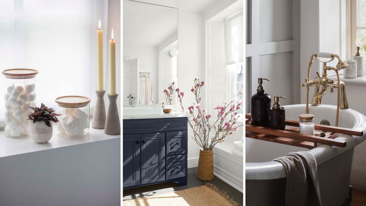 Three images of clean and contemporary bathrooms