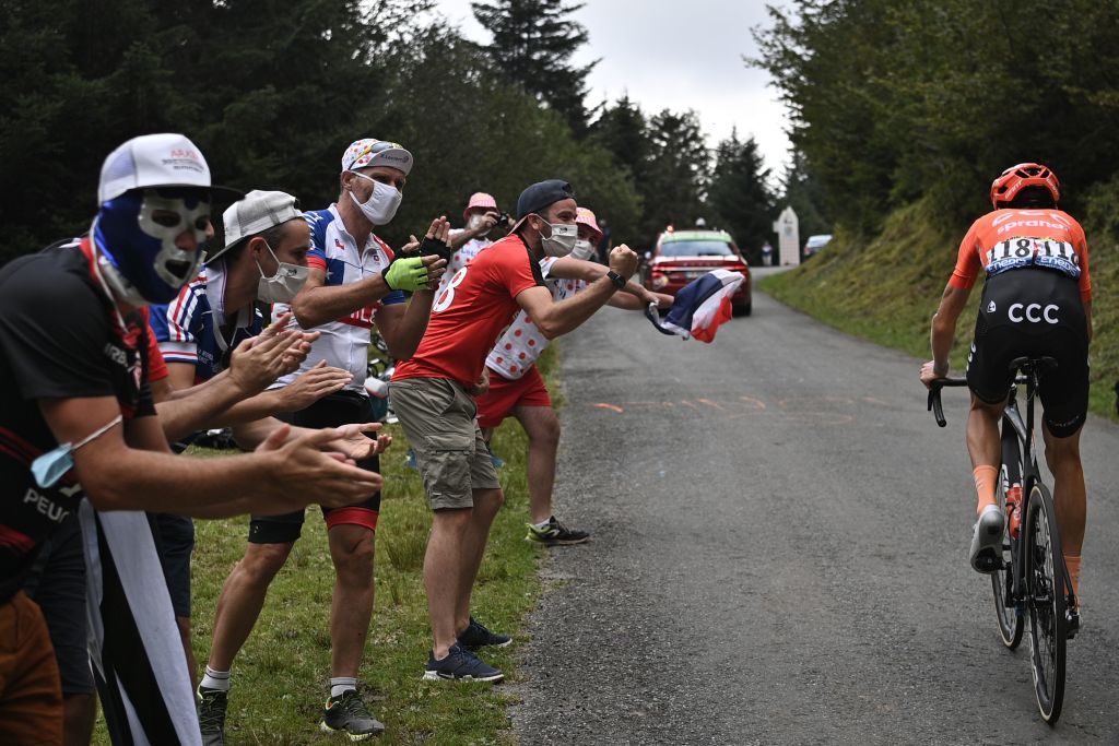 Spectators applaud Team CCC rider Russias Ilnur Zakarin during the 8th stage of the 107th edition of the Tour de France cycling race 140 km between CazeressurGaronne and Loudenvielle on September 5 2020 Photo by AnneChristine POUJOULAT AFP Photo by ANNECHRISTINE POUJOULATAFP via Getty Images