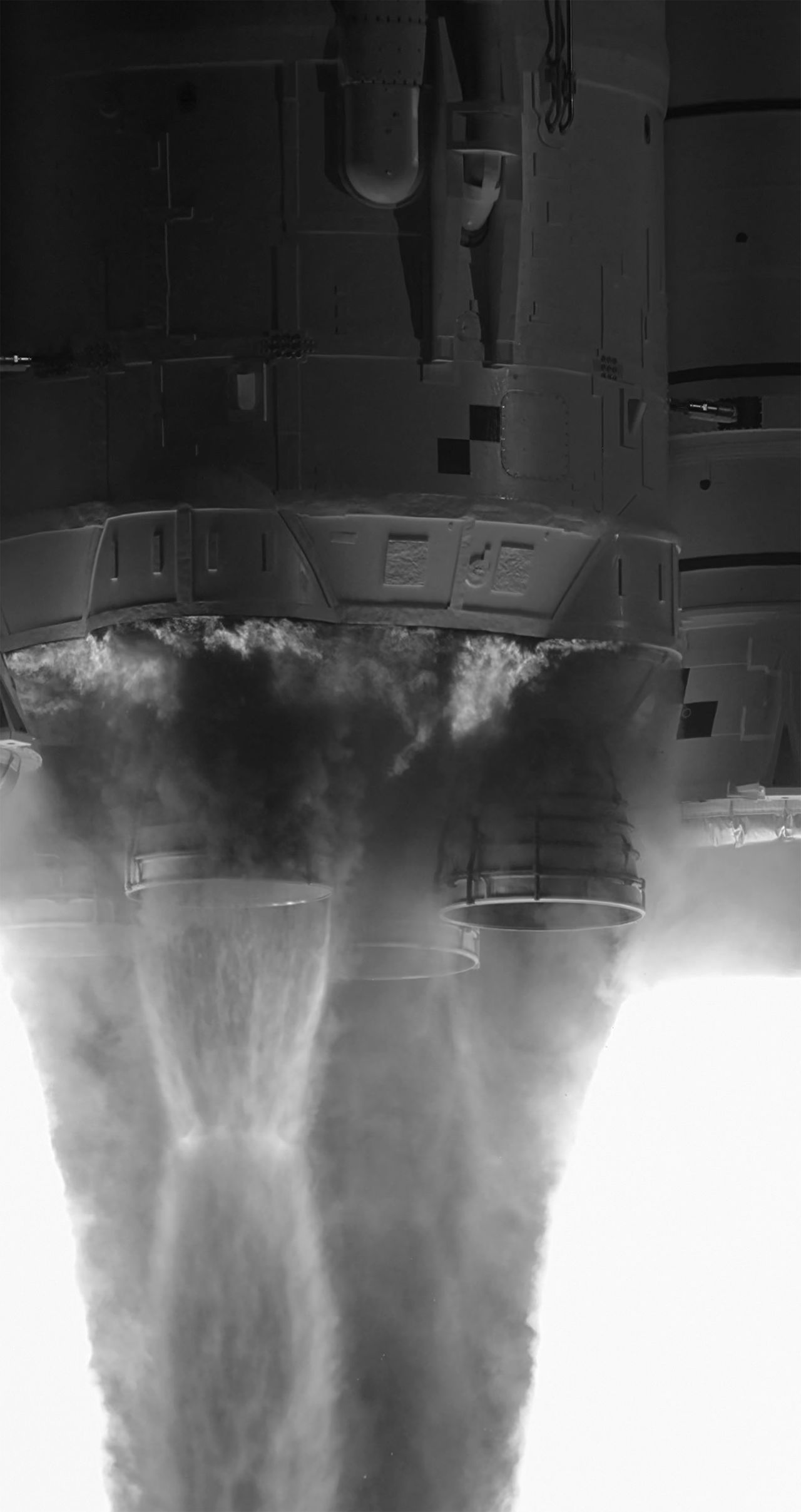 In this black and white infrared image, NASA&rsquo;s SLS (Space Launch System) rocket with the Orion spacecraft lifts off at 6:35 p.m. EDT on Wednesday, April 1, 2026