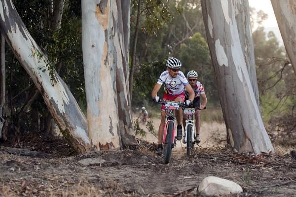 Stage winner Christoph Sauser of Songo Specialized by DCM leads compatriot Lukas Fluckiger of Trek World Racing