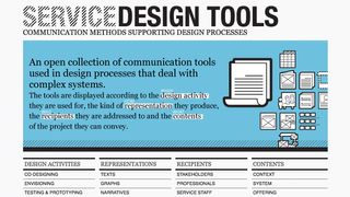 Service Design Tools is an online archive of methods in diagrams and deliverables formats that can be used for generating service blueprints, user journey maps and other service design artefacts