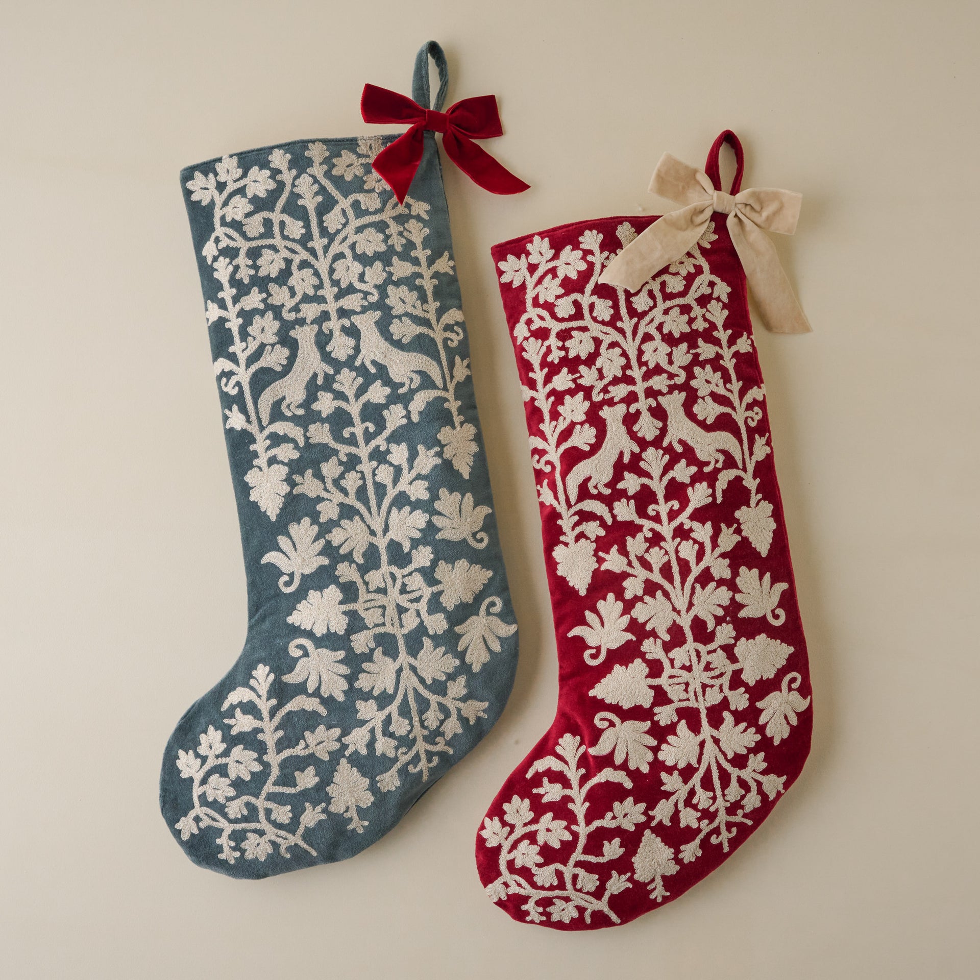 Enchanted Forest Embroidered Velvet Stocking - Syrah