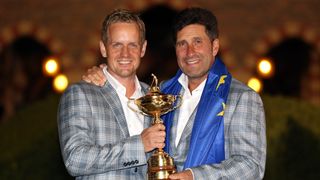 Luke Donald and Jose Maria Olazabal with the Ryder Cup after Team Europe's 2012 win
