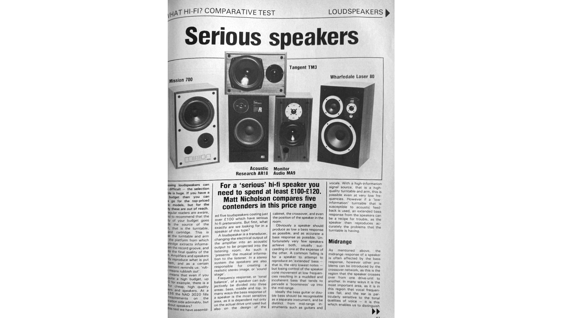 What Hi-Fi? January 1981 issue speaker test opening page
