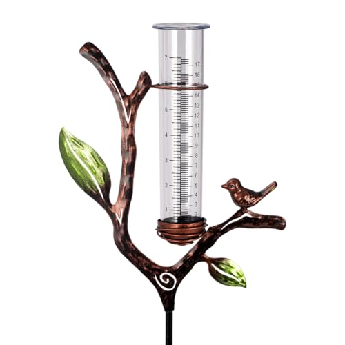 Viterlight Rain Gauge Outdoor, Metal Rain Gauge With Stake, 7 Inch Tube Rain Measure Gauge, Decorative Branch Rain Measure Tool for Garden, Lawn, Patio
