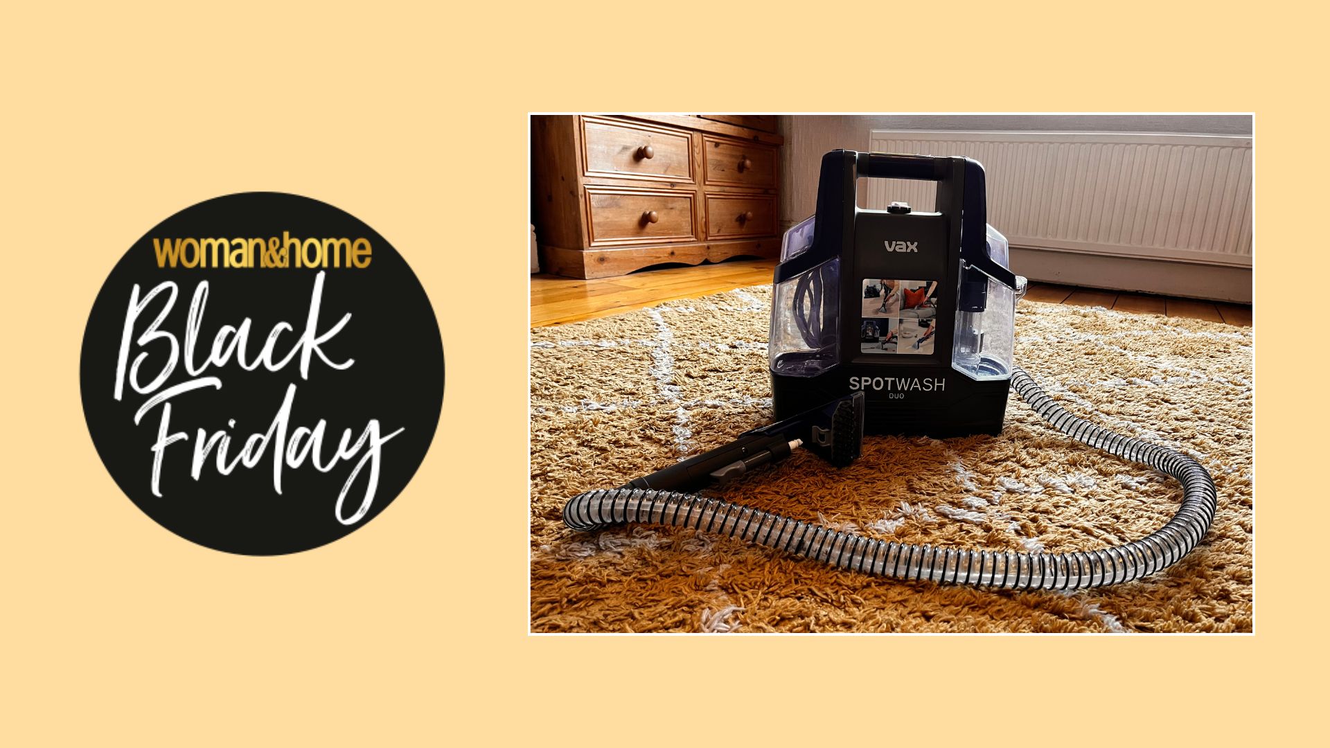 The VAX SpotWash Duo Spot Cleaner with a 'woman&home Black Friday' badge of recommendation
