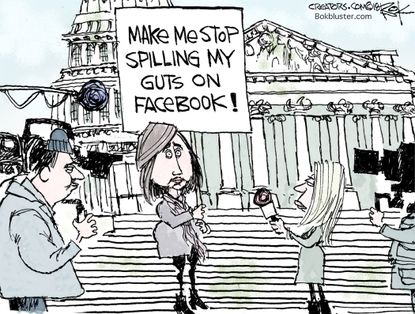 Political cartoon U.S. Facebook protesters too much information social media
