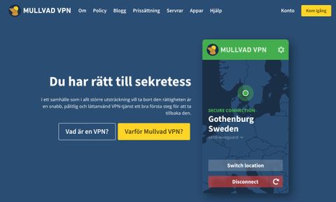 Webbsidan för Mullvad VPN
