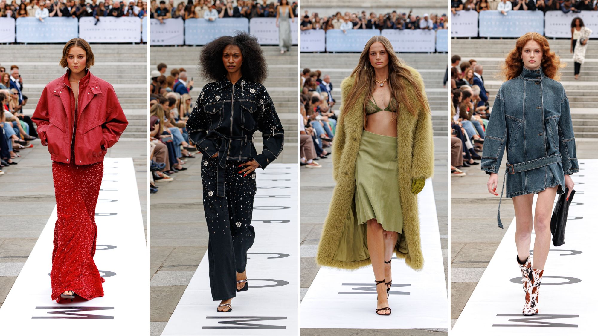 models walk the topshop aw25 show runway in london