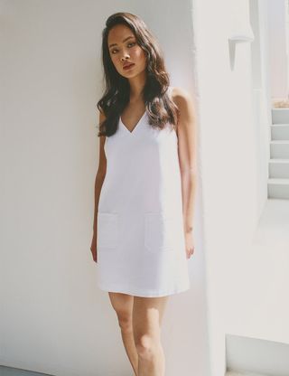 White Linen-Blend Piper Mini Dress