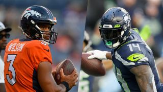 DK Metcalf and Russell Wilson on a Broncos vs Seahawks live stream