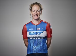 Kirsten Wild wearing her new WNT-Rotor jersey ahead of the 2019 season