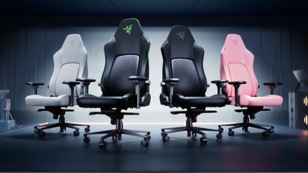 four models of Razer Iskur V2 NewGen in a dark room