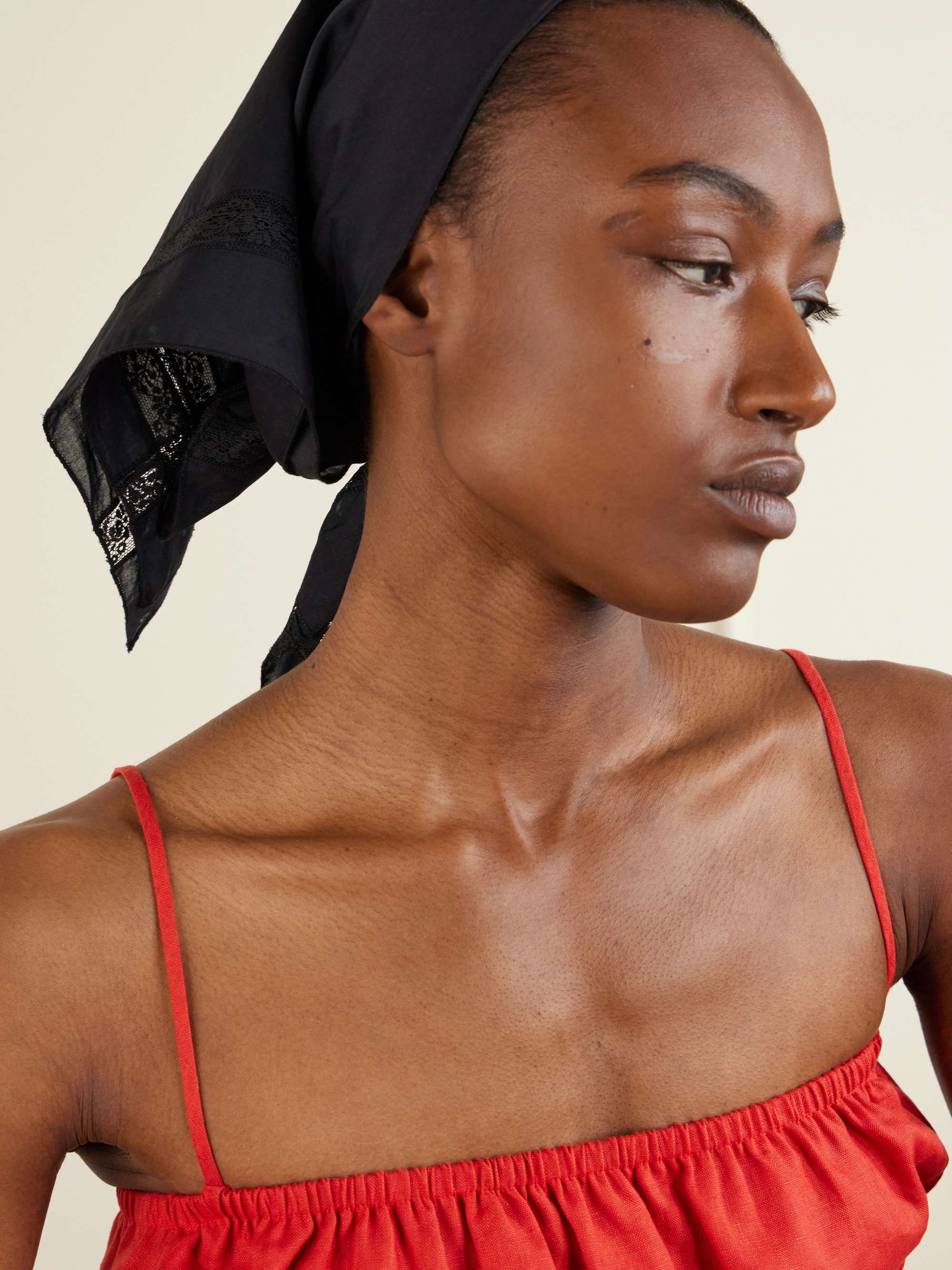 + Da Adolfo Sunny Lace-Trimmed Cotton Headscarf