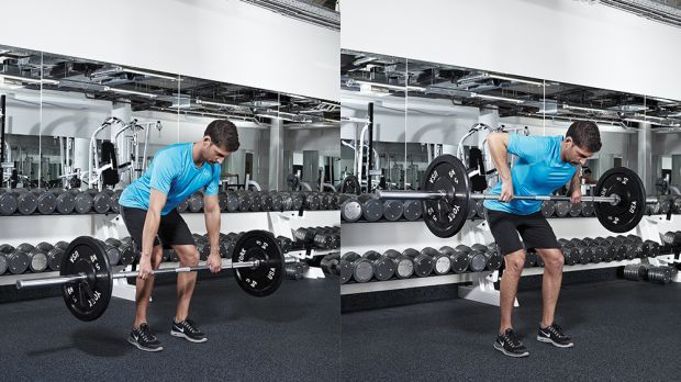 A and B positions of the bent-over-row