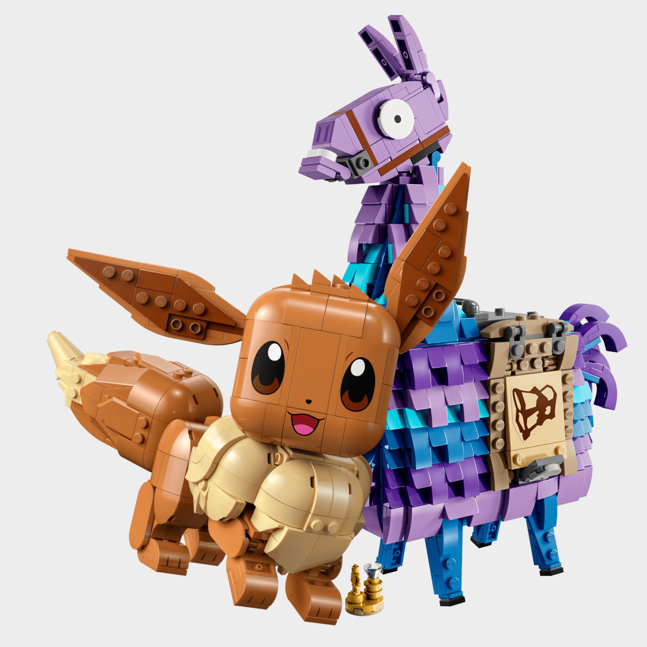 Lego Eevee and Supply Llama against a plain background