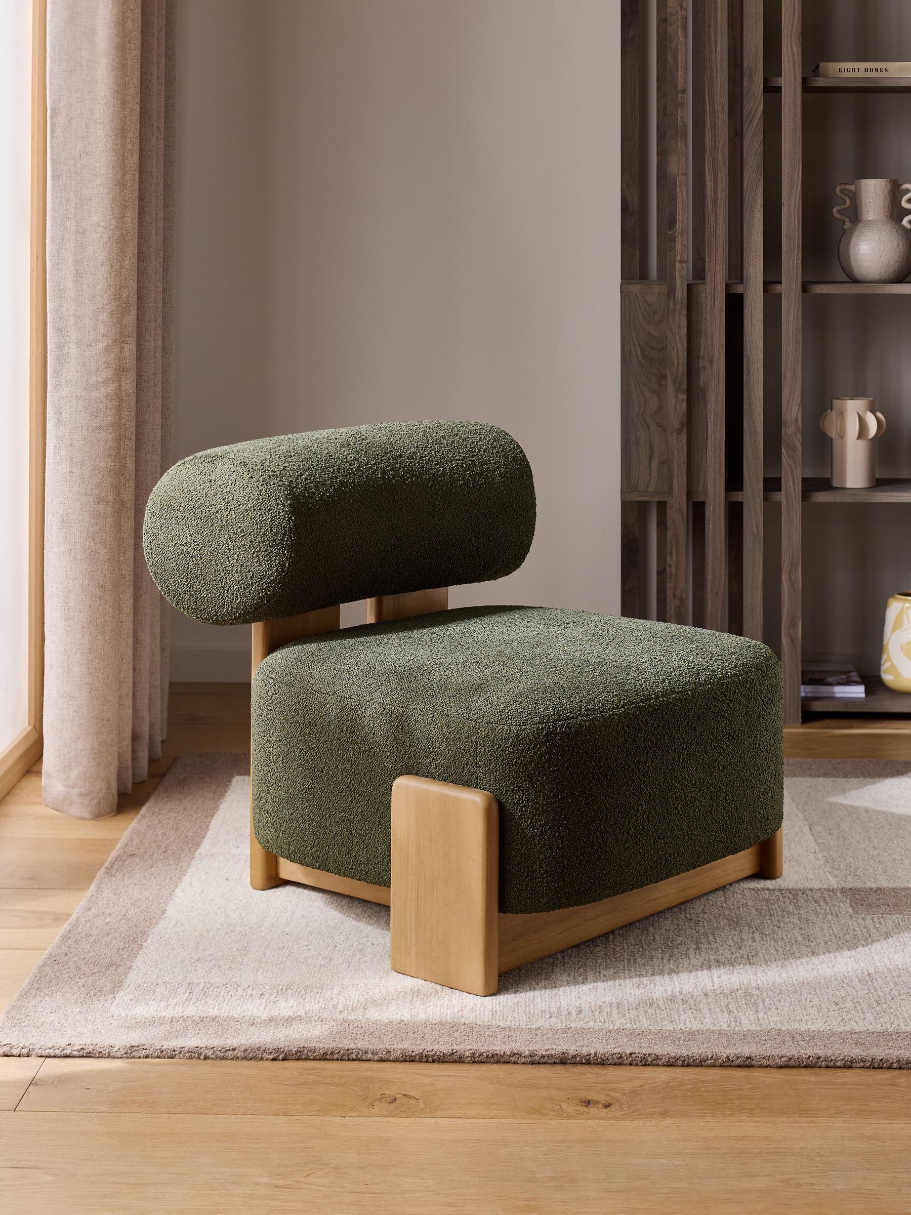 Casual Boucle Olive Nellie Accent Chair