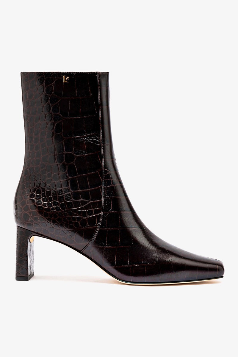 Larroud&amp;eacute;, Alexis Bootie in Dark Croco Embossed Leather
