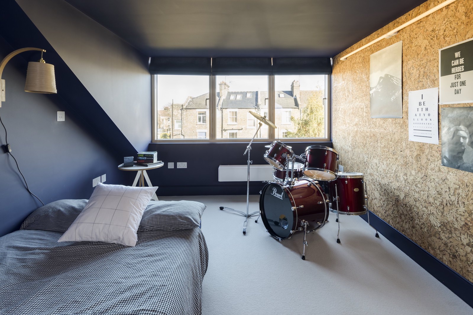 Teens bedroom with cork board wall