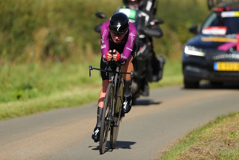 Demi Vollering (SDWorx) en route to winning the stage three individual time trial at the 2021 AJ Bell Women's Tour
