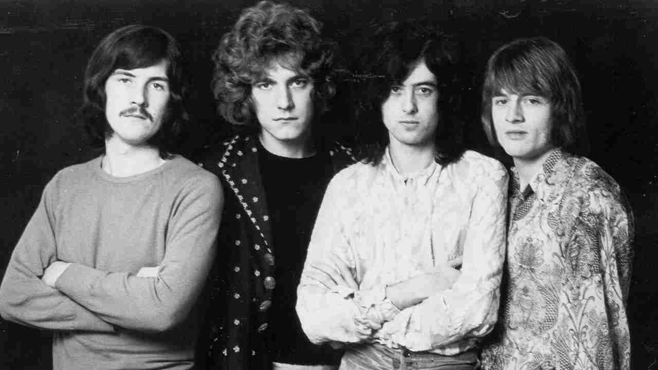 Led Zeppelin posing for a photograph in 1969