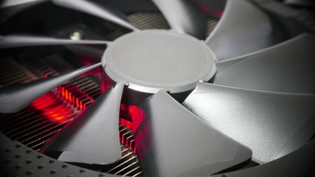 Cooling system of powerful graphics card, heat produced by data processing, computation and bitcoin mining