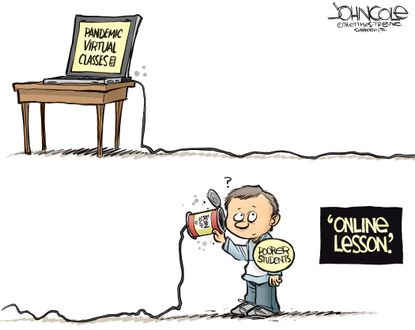 Editorial Cartoon U.S. poorer students lack internet access online schooling disadvantages