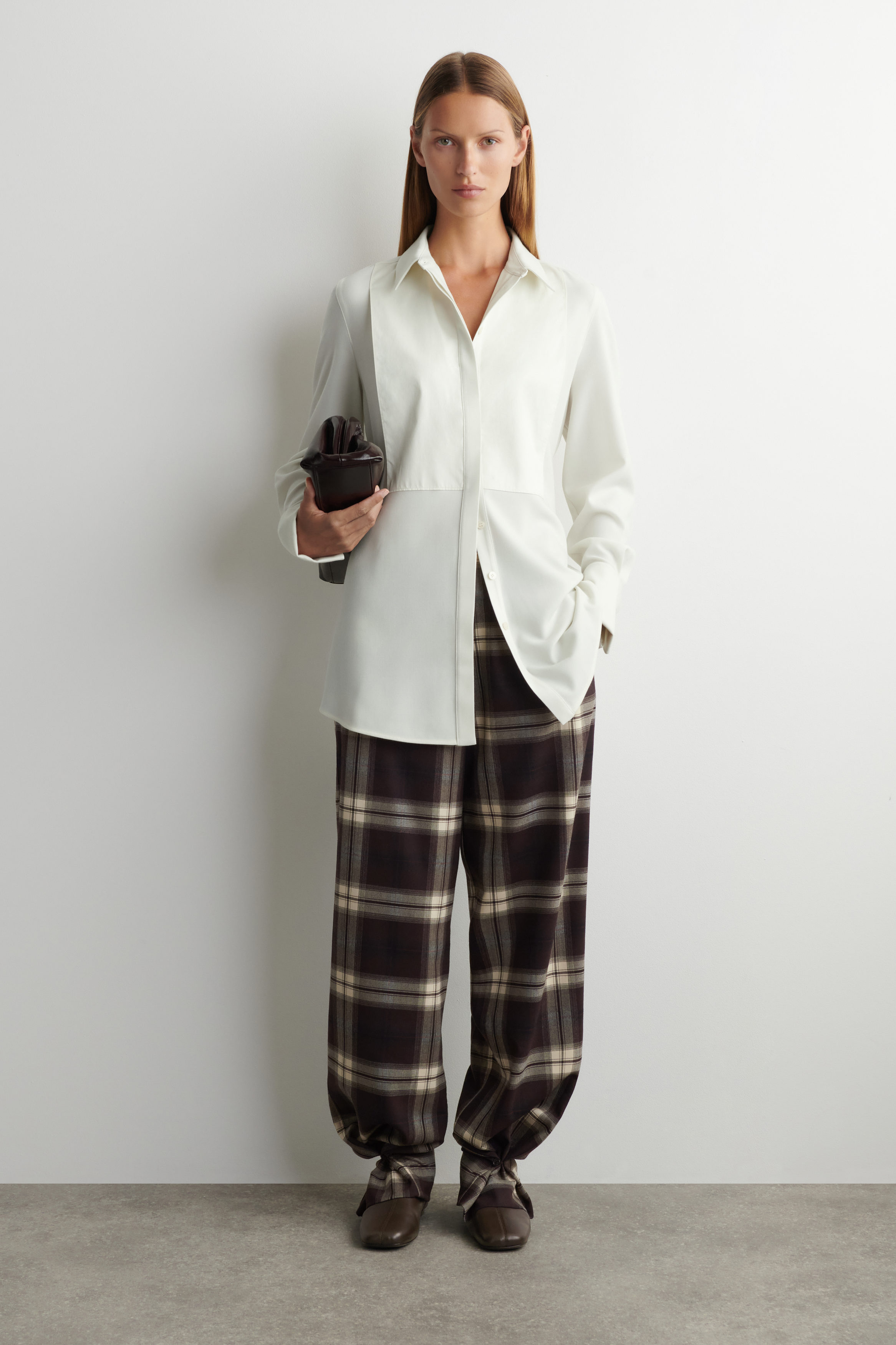 Checked Barrel-Leg Trousers