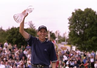 Sergio Garcia holds up the 1999 Murphy's Irish Open trophy