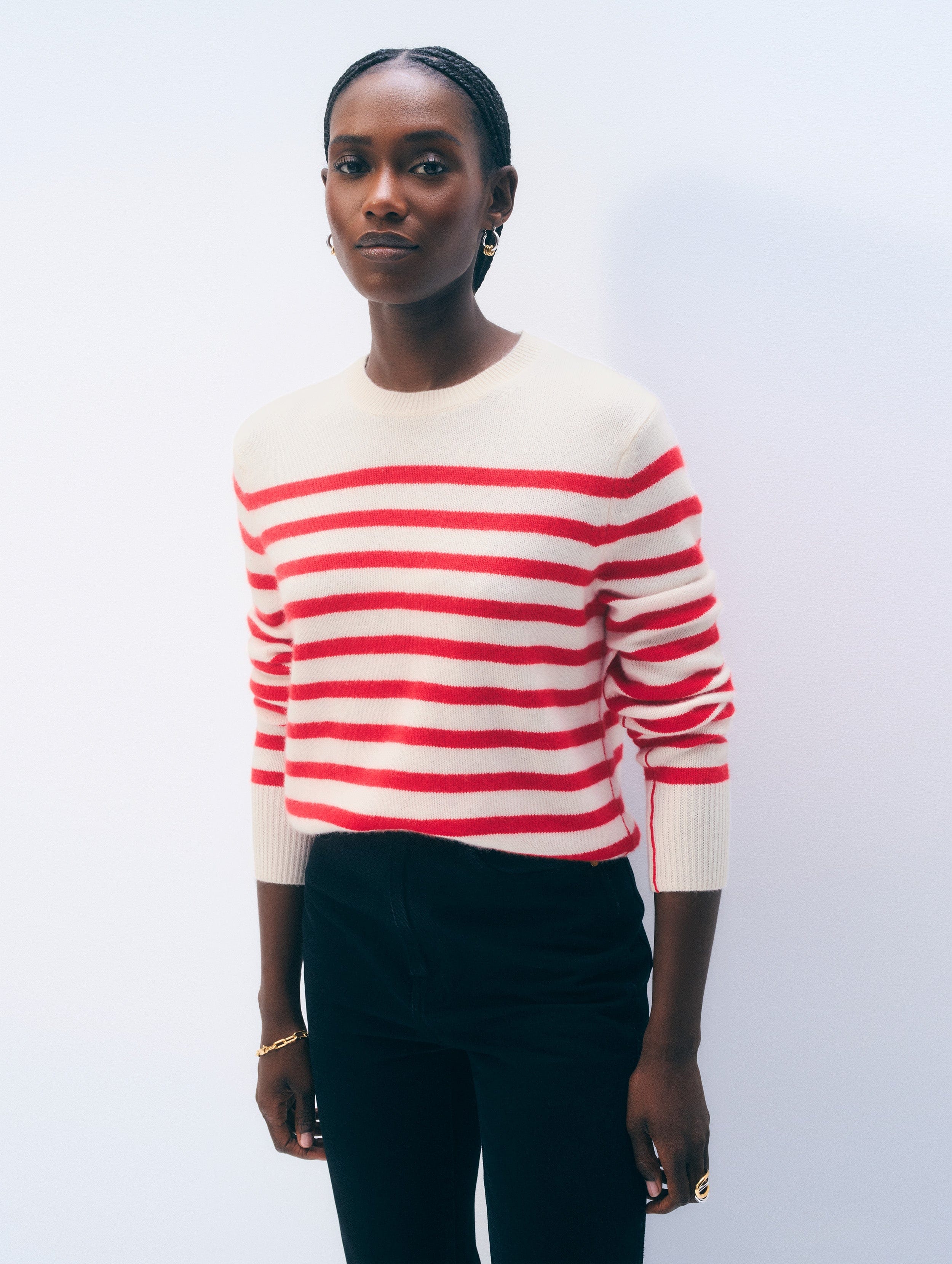 Cashmere Striped Crewneck | Red &amp;amp; White